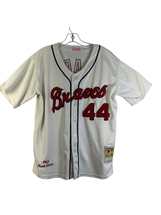 Mitchell & Ness Other - MITCHELL & NESS Hank Aaron 1963 Atlanta Braves Cooperstown Jersey Ivory Size 48